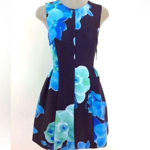 Calvin Klein Black multi Manganese Floral print Flare skirt Dress size 16